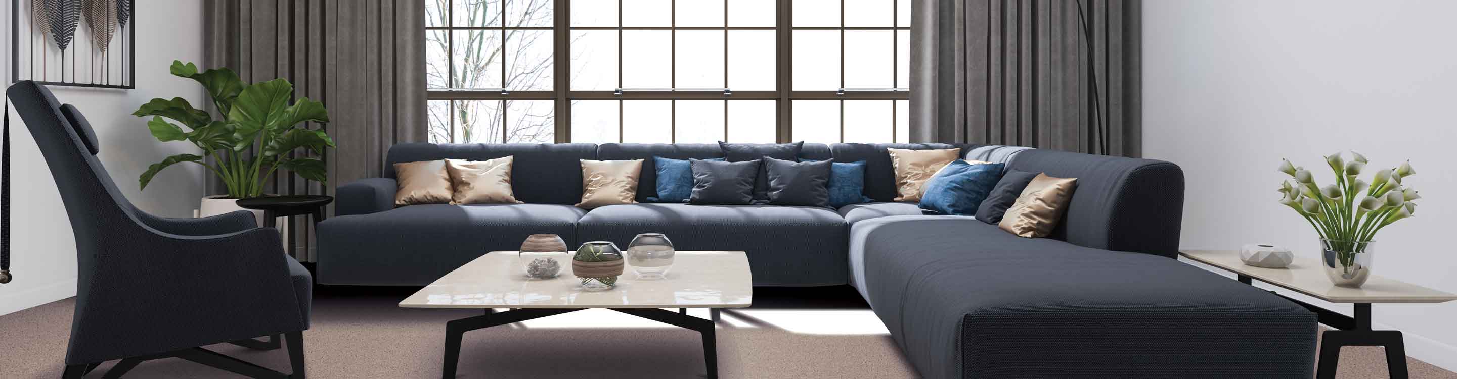 grey curtain in a Doylestown, PA, living room